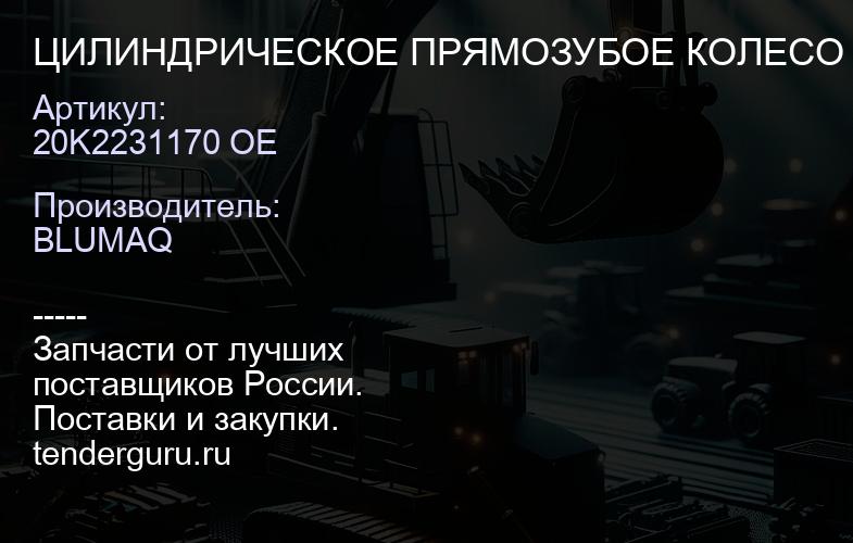 20K2231170 OE ЦИЛИНДРИЧЕСКОЕ ПРЯМОЗУБОЕ КОЛЕСО | купить запчасти